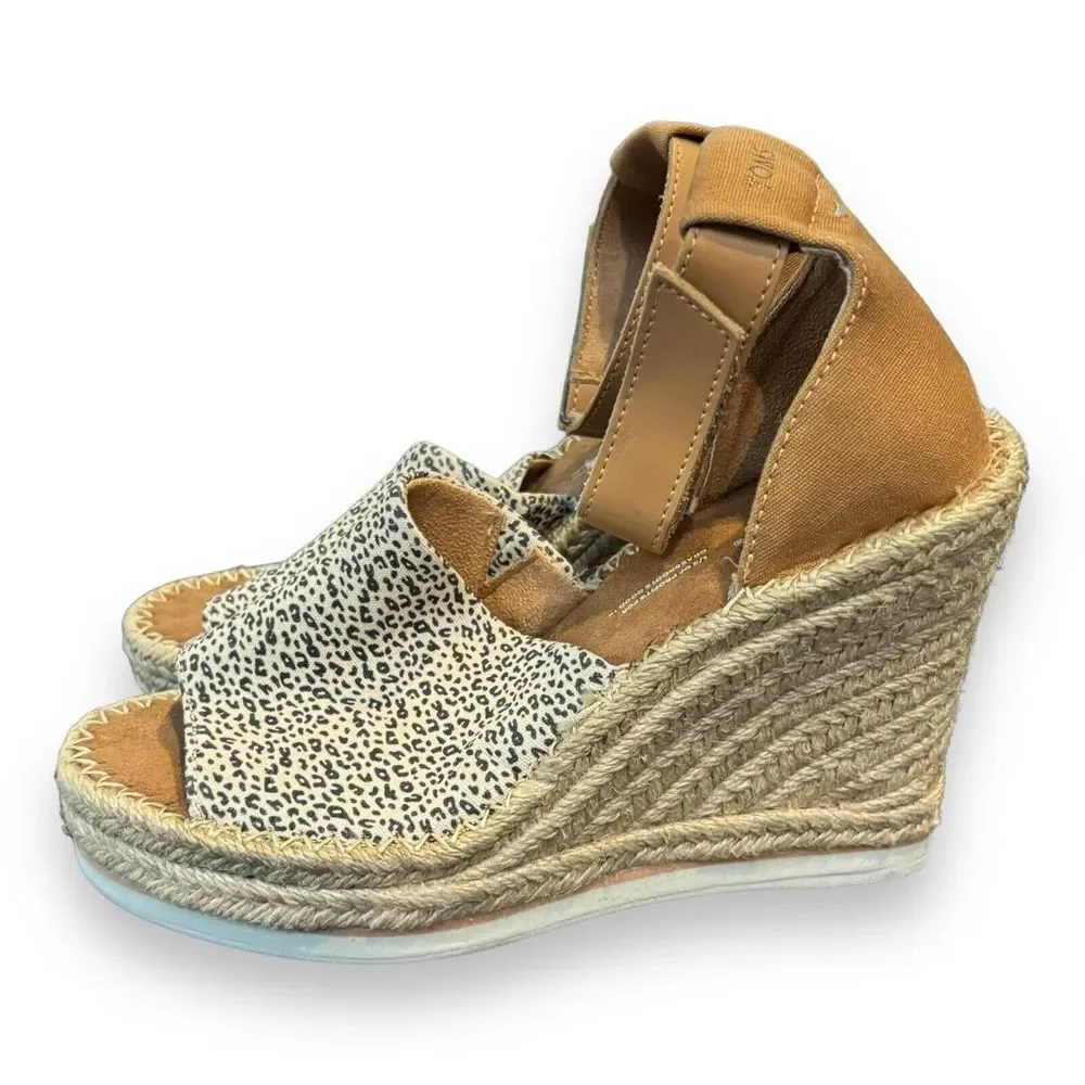 TOMS Mini‎ Leopard Print  MARISOL Ankle Strap Heeled Espadrilles SZ 9